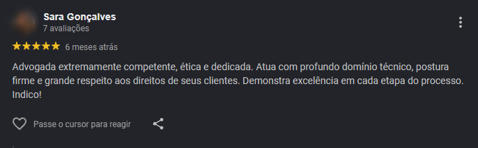 Avaliação de Sara Gonçalves no Google