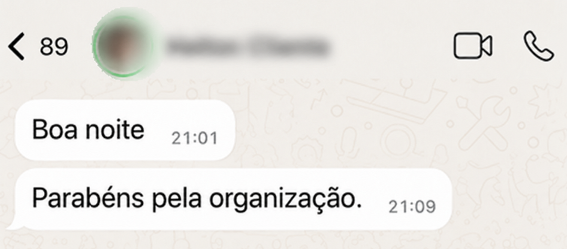 Mensagem de agradecimento de cliente via WhatsApp